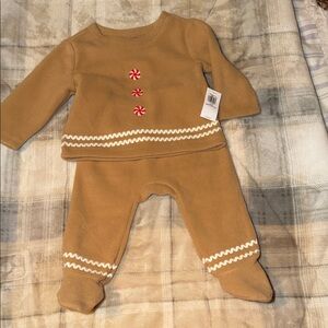 Old Navy Brown Baby Footed One-Piece with Red Peppermint Buttons
